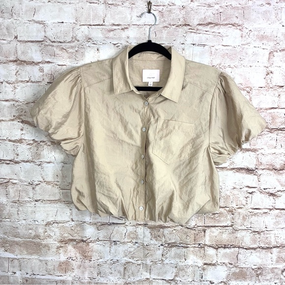 Cinq a Sept Allinae Cropped Bubble Top in Khaki Size Large - Picture 4 of 8